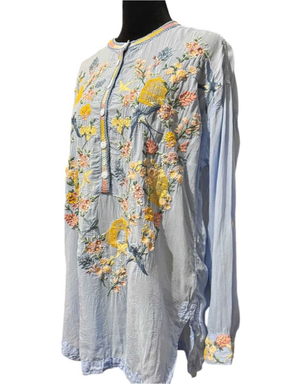 Johnny Was Zinnia Blue Embroidered Floral Tunic Blouse Women’s Small - Picture 6 of 8